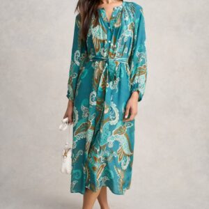 Gathered Trapeze Dress - Vivid Paisley Print