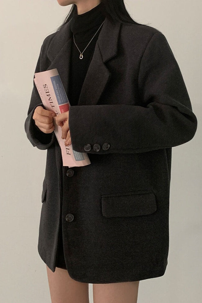 Wool Blend Oversized Longline Blazer