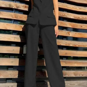 Flowy Wide-Leg Pant with Matching Vest Blazer